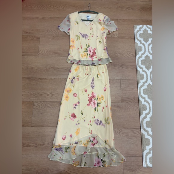 Vintage J.B.S. Yellow Floral Maxi Dress w/ Shoulder Pads | Size 10 - Picture 1 of 9